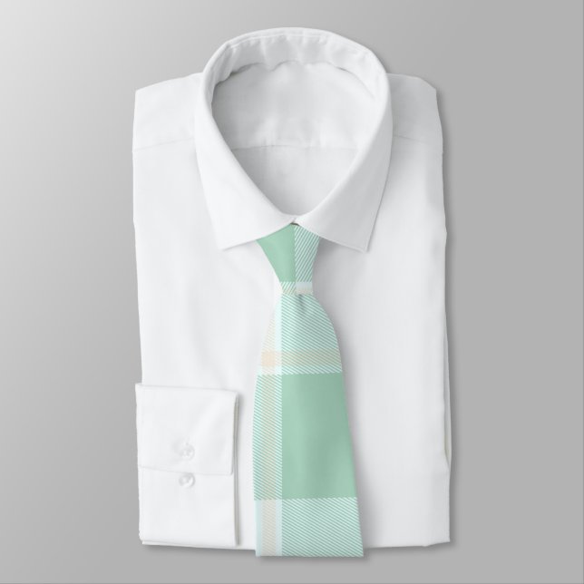 Mint Green Plaid Tie (Tied)