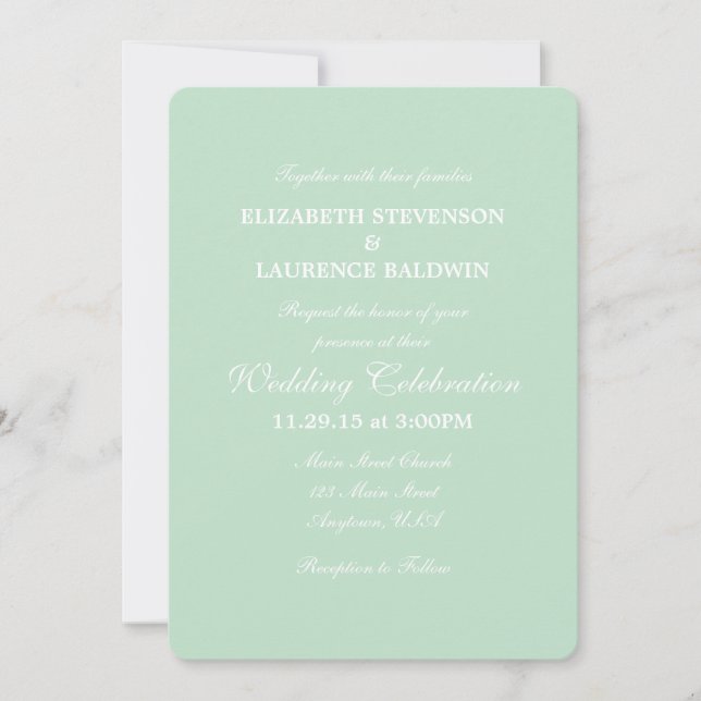Mint Green Plain Simple Wedding Invitation (Front)