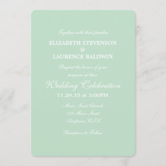 Mint Green Plain Simple Wedding Invitation