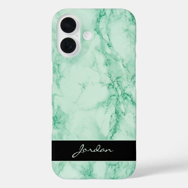 Mint Green Polished Marble Stone with Name Case-Mate iPhone Case (Back)