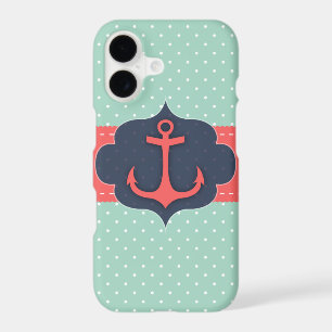 Mint Green Polka Dot Coral Pink Anchor