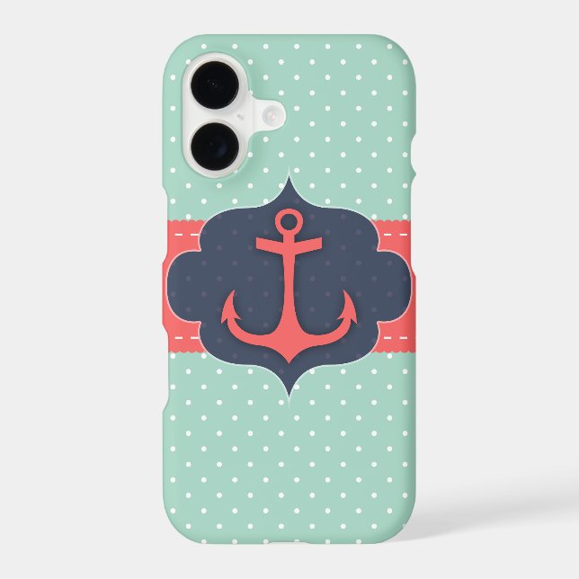 Mint Green Polka Dot Coral Pink Anchor (Back)