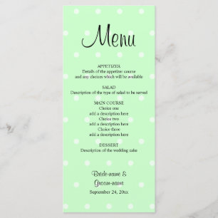 Mint Green Polka Dot Pattern. Wedding Menu