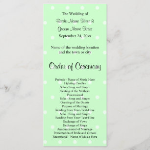 Mint Green Polka Dot Pattern. Wedding Program