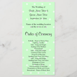 Mint Green Polka Dot Pattern. Wedding Program