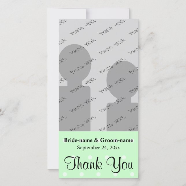 Mint Green Polka Dot Pattern. Wedding Thank You Card (Front)