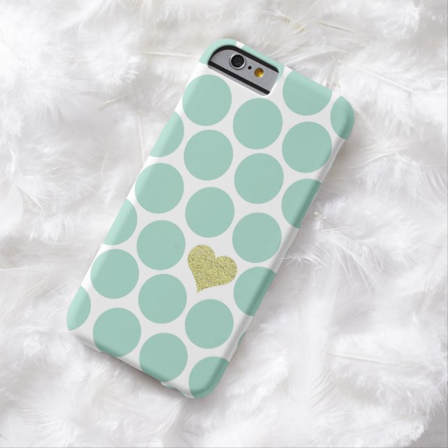 Mint Green Polka Dots Glitter Heart iPhone Case-Mate iPhone Case (In Situ)