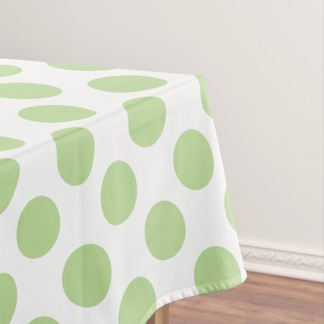 Mint Green Polka Dots on White Tablecloth (In Situ)