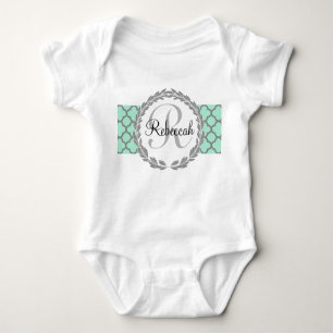 Mint Green Pretty Monogram Baby Bodysuit