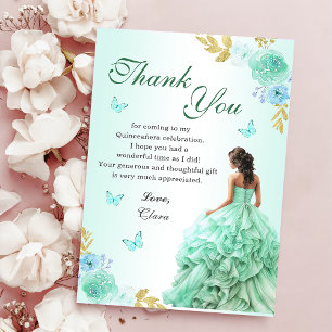 Mint Green Princess Dress Quinceañera Birthday Thank You Card