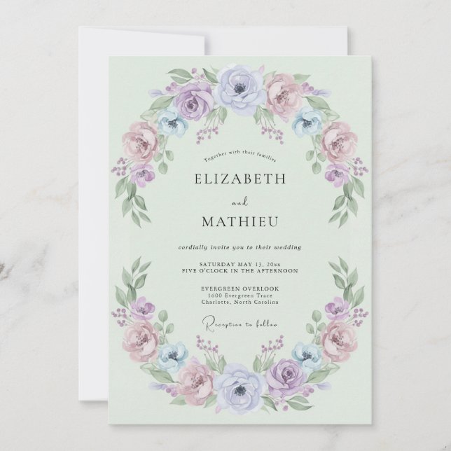 Mint Green Pristine Floral Wedding Invitation (Front)