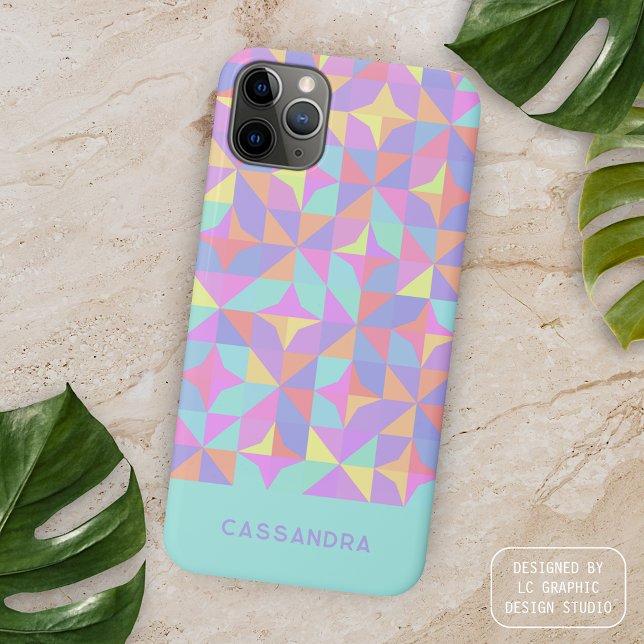 Mint Green Purple Blue Pink Midcentury Pattern iPhone Case (Creator Uploaded)