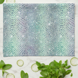 Mint Green Purple Glitter Snake Print Tea Towel