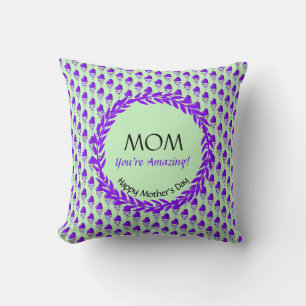 Mint Green Purple Heart Pattern AMAZING MOM Cushion