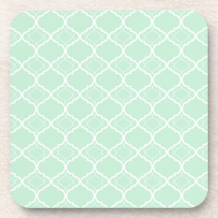 Mint Green Quatrefoil Geometric Pattern Coaster