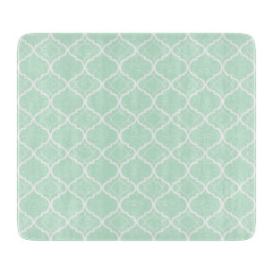 Mint Green Quatrefoil Geometric Pattern Cutting Board