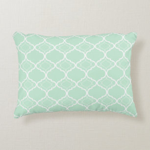 Mint Green Quatrefoil Geometric Pattern Decorative Cushion