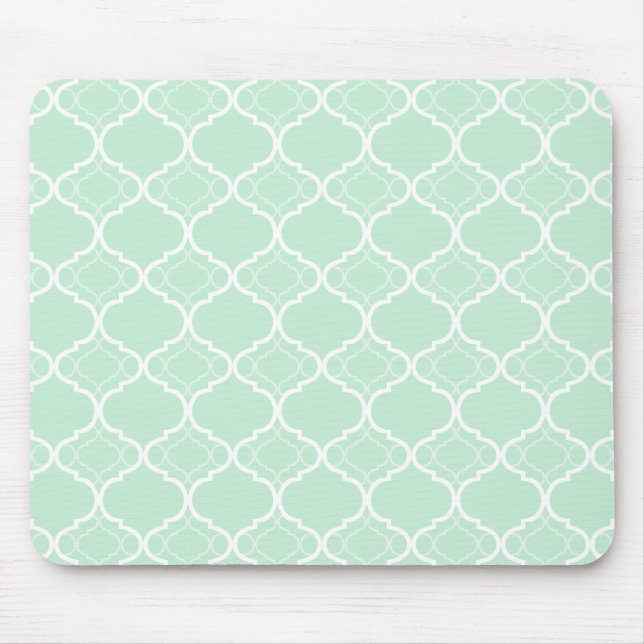 Mint Green Quatrefoil Geometric Pattern Mouse Pad (Front)