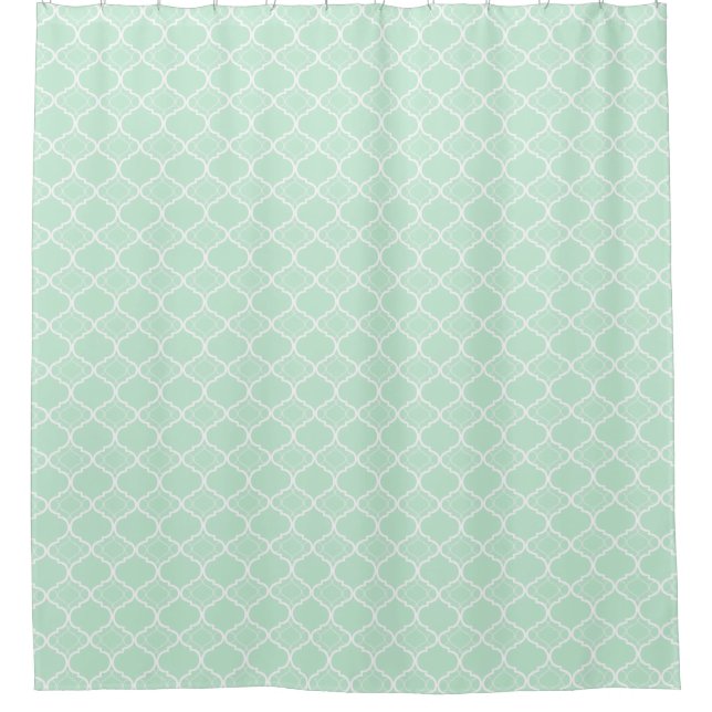Mint Green Quatrefoil Geometric Pattern Shower Curtain (Front)