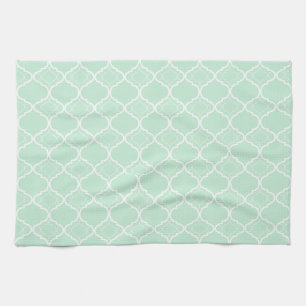 Mint Green Quatrefoil Geometric Pattern Tea Towel