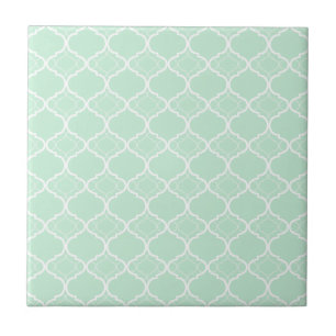 Mint Green Quatrefoil Geometric Pattern Tile