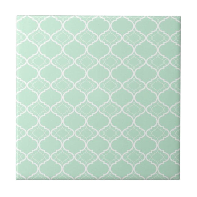 Mint Green Quatrefoil Geometric Pattern Tile (Front)