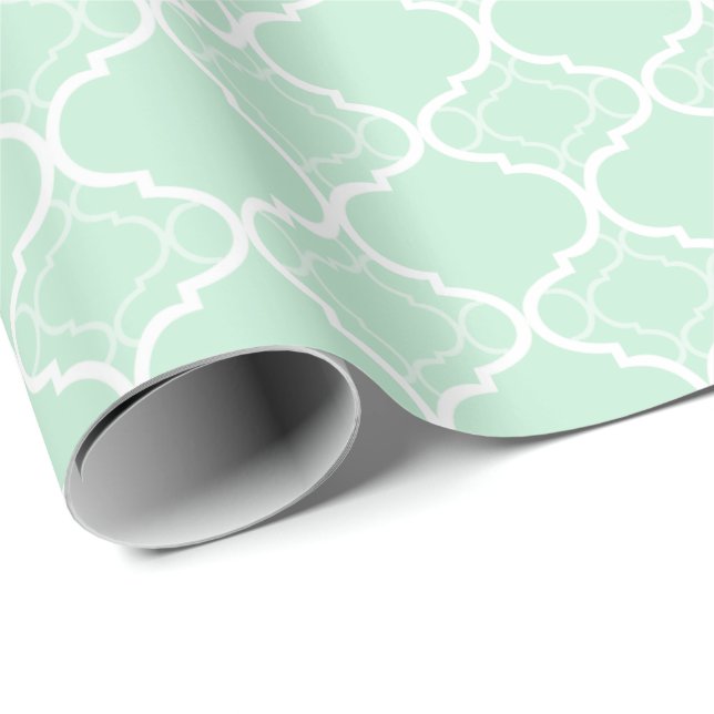 Mint Green Quatrefoil Geometric Pattern Wrapping Paper (Roll Corner)