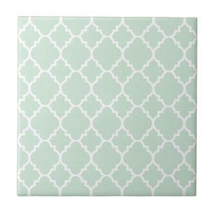 Mint Green Quatrefoil Moroccan Pattern Ceramic Tile