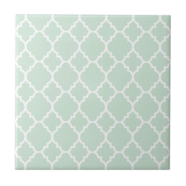 Mint Green Quatrefoil Moroccan Pattern Ceramic Tile (Front)