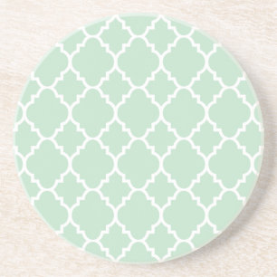 Mint Green Quatrefoil Moroccan Pattern Coaster