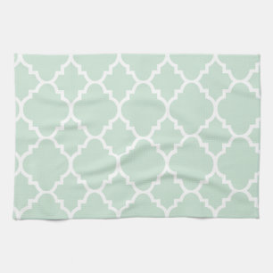 Mint Green Quatrefoil Moroccan Pattern Tea Towel