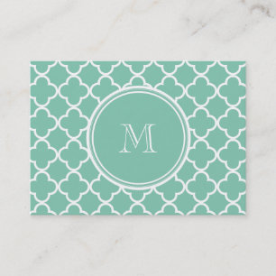 Mint Green Quatrefoil Pattern, Your Monogram Business Card