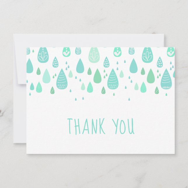 Mint Green Raindrops Thank You Card (Front)