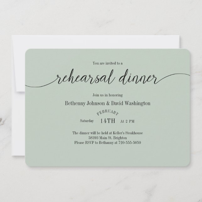 Mint Green Rehearsal Dinner invitations (Front)