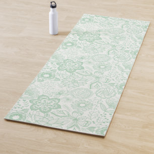 Mint-green retro flowers pattern yoga mat