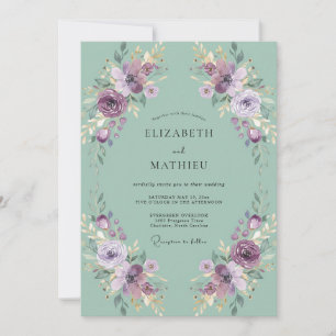 Mint Green Romantic Floral Flourish Wedding Invitation