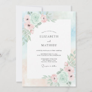 Mint Green Romantic Wedding Invitation
