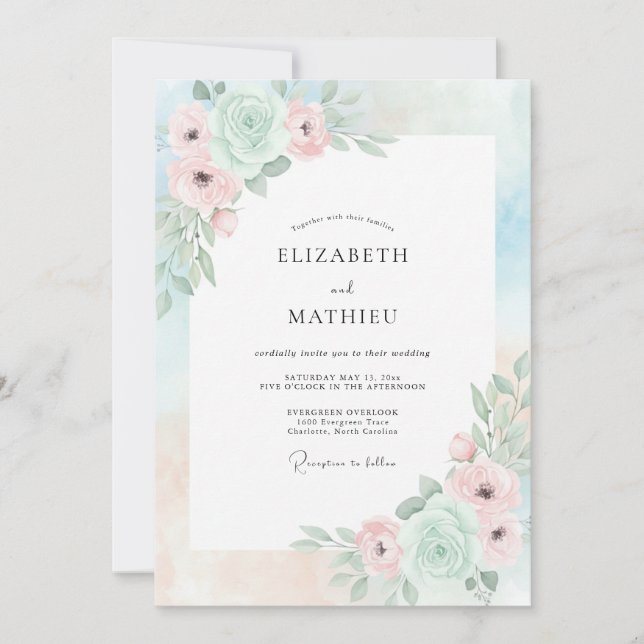 Mint Green Romantic Wedding Invitation (Front)