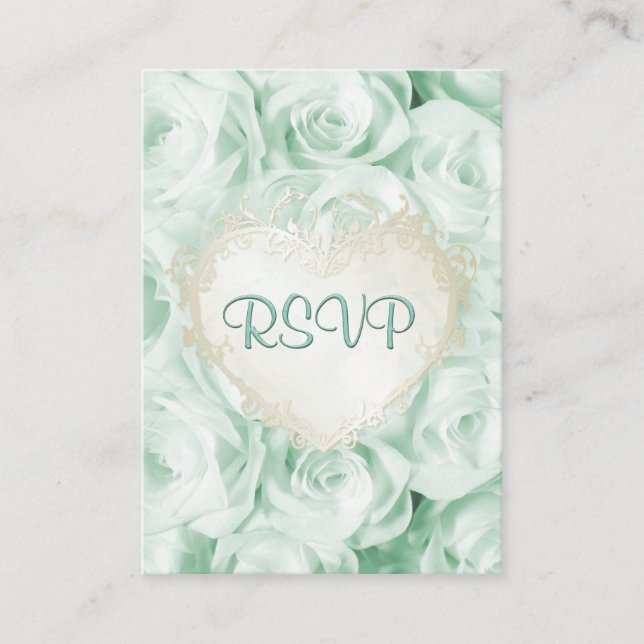 Mint Green Rose Floral Wedding RSVP Enclosure Card (Front)