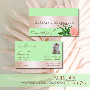 Mint Green Rose Gold Decor Cute Flower with Photo Business Card