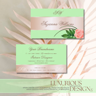 Mint Green Rose Gold Decor Flower with Initials Business Card