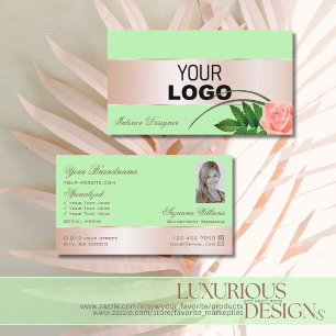 Mint Green Rose Gold Decor Flower with Logo Photo Business Card