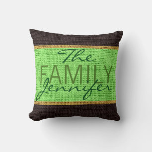 Mint Green Rustic Burlap Monogram Cushion