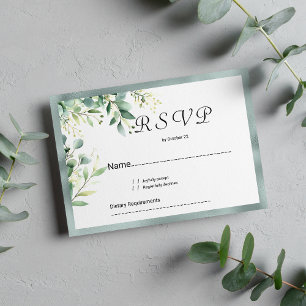Mint green rustic eucalyptus foliage RSVP Invitation