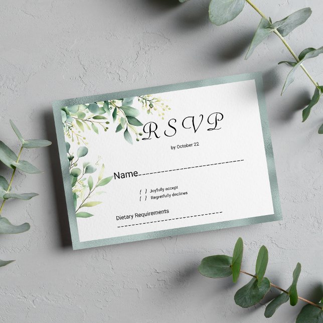 Mint green rustic eucalyptus foliage RSVP Invitation (Mint green rustic eucalyptus foliage RSVP )