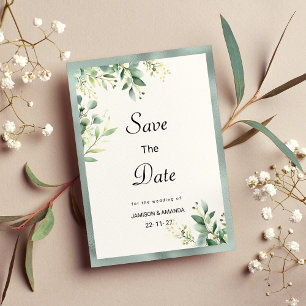 Mint green rustic eucalyptus foliage Save The Date Invitation