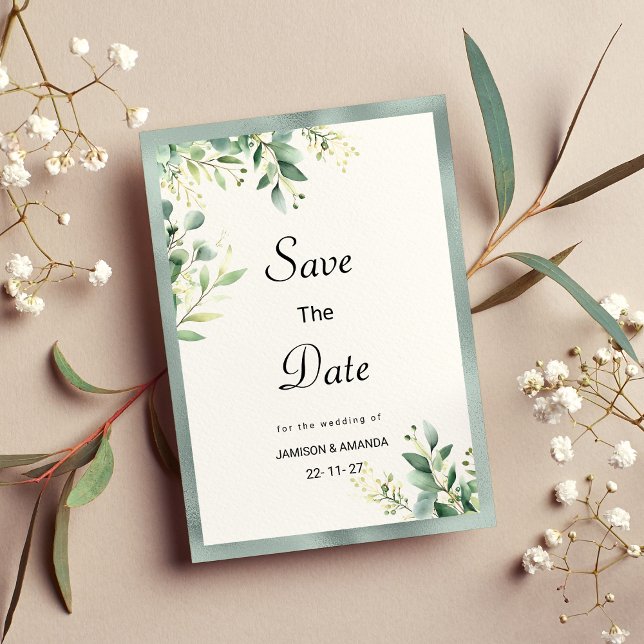 Mint green rustic eucalyptus foliage Save The Date Invitation (Mint green rustic eucalyptus foliage Save The Date)