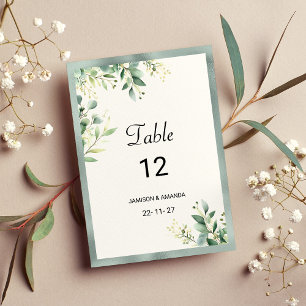 Mint green rustic eucalyptus foliage Table Numbers