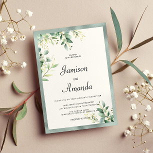Mint green rustic eucalyptus foliage Wedding Invitation