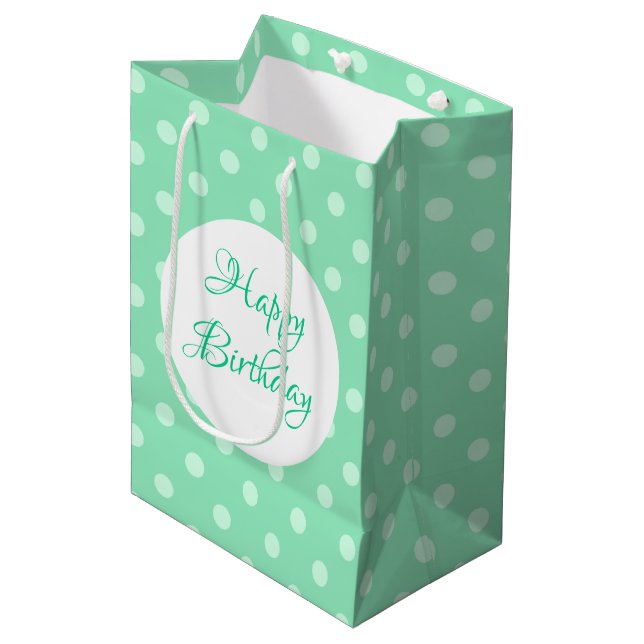 Mint Green Rustic Template Happy Birthday Dots Medium Gift Bag (Front Angled)
